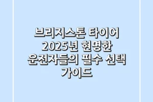 브리지스톤 타이어, 2025년 현명한 운전자들의 필수 선택 가이드
