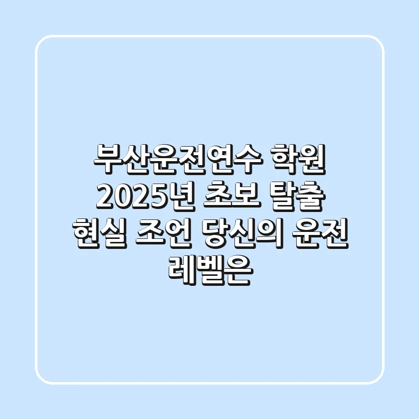 부산운전연수 학원, 2025년 초보 탈출 현실 조언: 당신의 운전 레벨은?