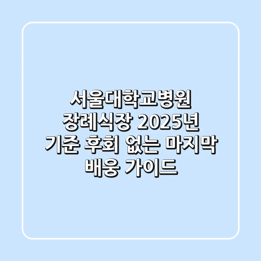 서울대학교병원 장례식장, 2025년 기준 후회 없는 마지막 배웅 가이드