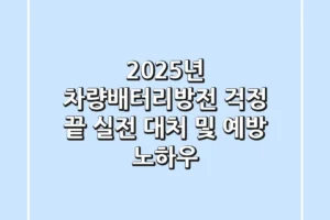 2025년 차량배터리방전, 걱정 끝! 실전 대처 및 예방 노하우